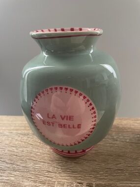 Anthropologie vase decor pink green French La Vie est Belle Laetitia Rouget